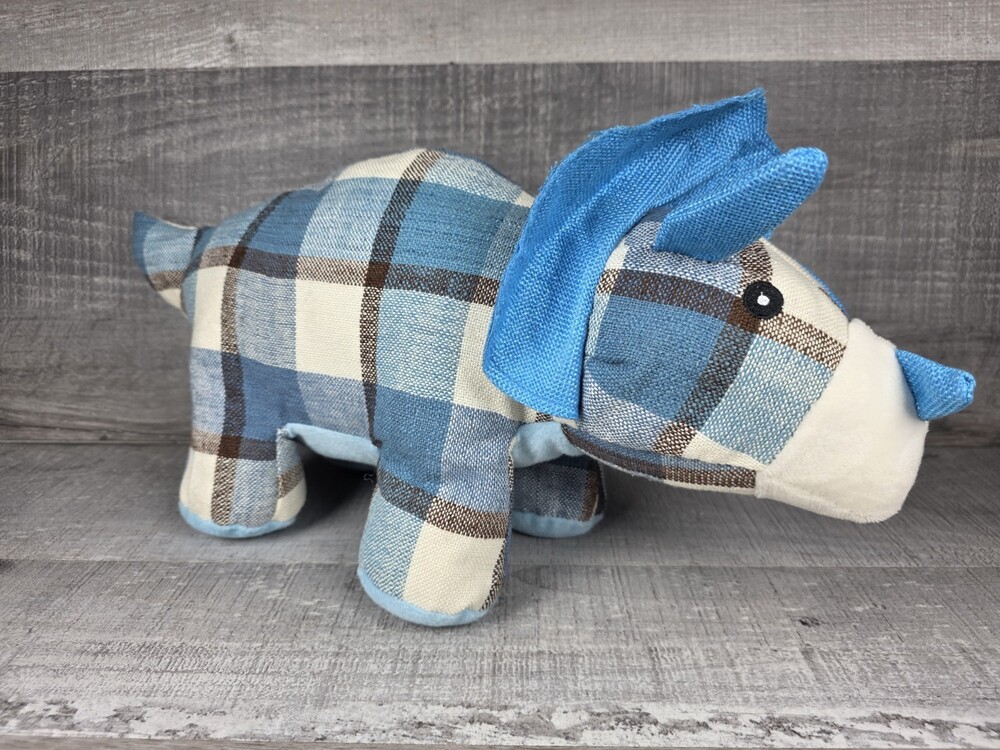 Multipet Plaidosaurus Dinosaur Dog Toy 16" Plush Stuffed Animal Blue Plaid b222